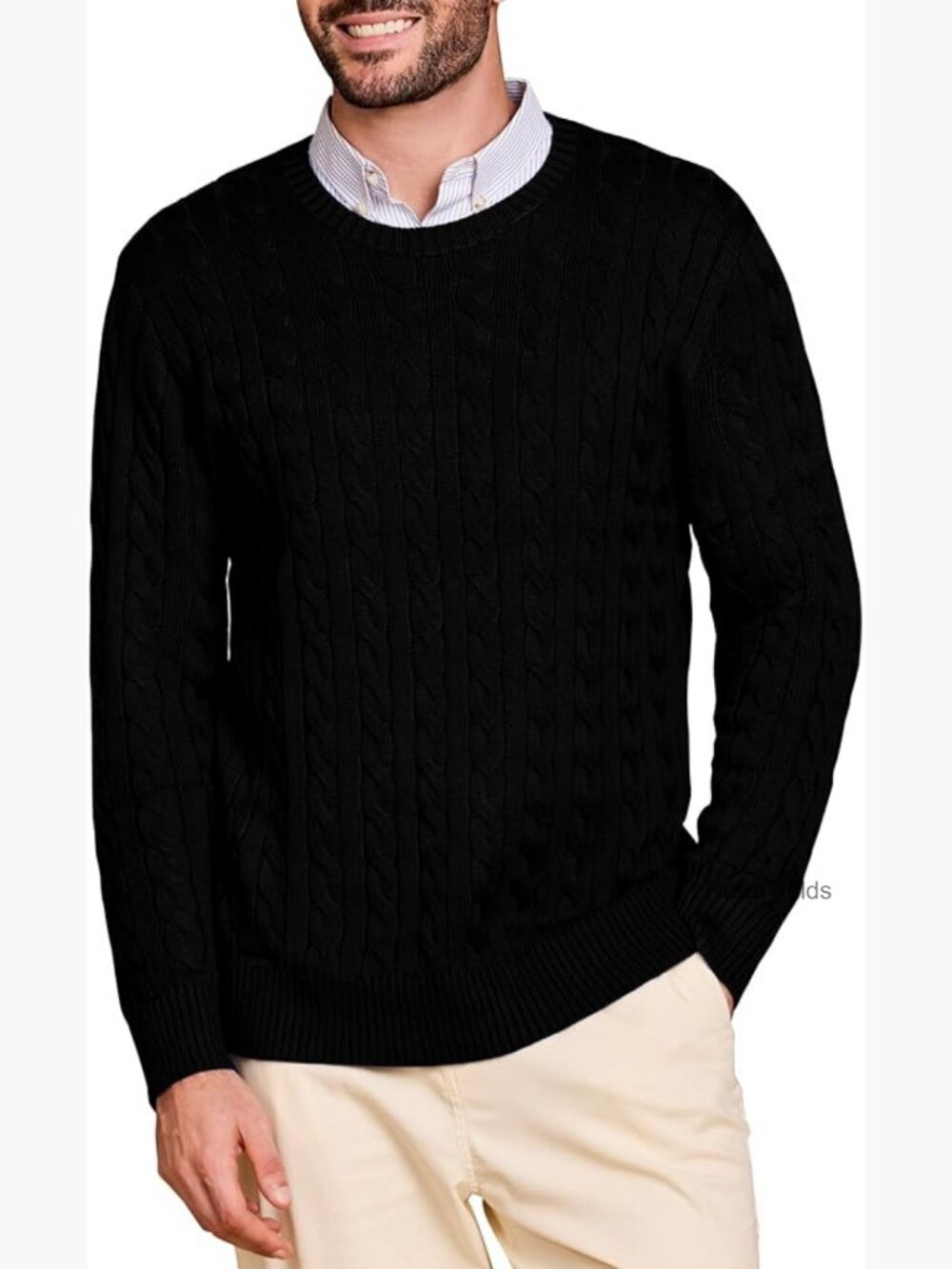 Wool Blend Cable Knit Crew Neck Sweater Pullover for Men